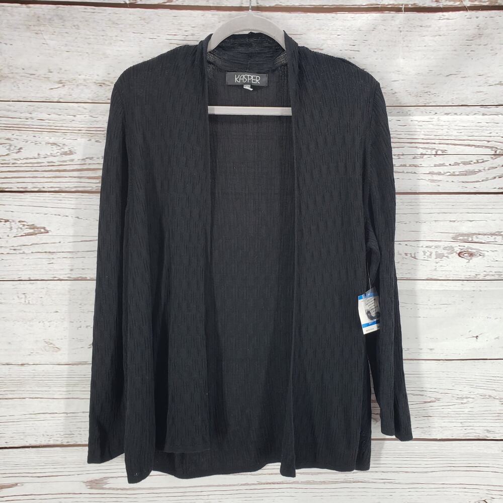 Kasper New Women's Black Knit Cotton Viscose Open Cardigan Size 1X
